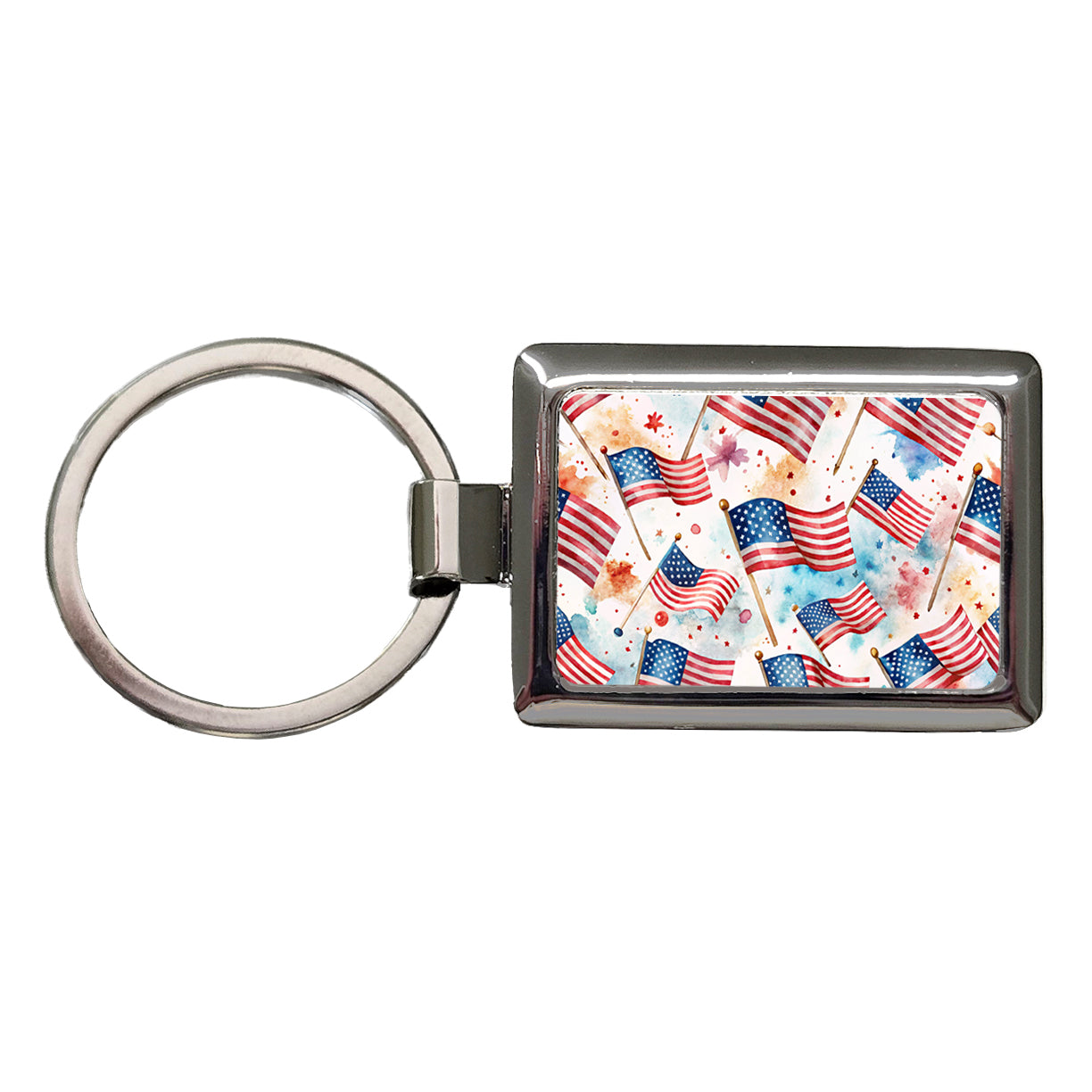 USA American Flags Patriotic Watercolor Rectangle Metal Keychain