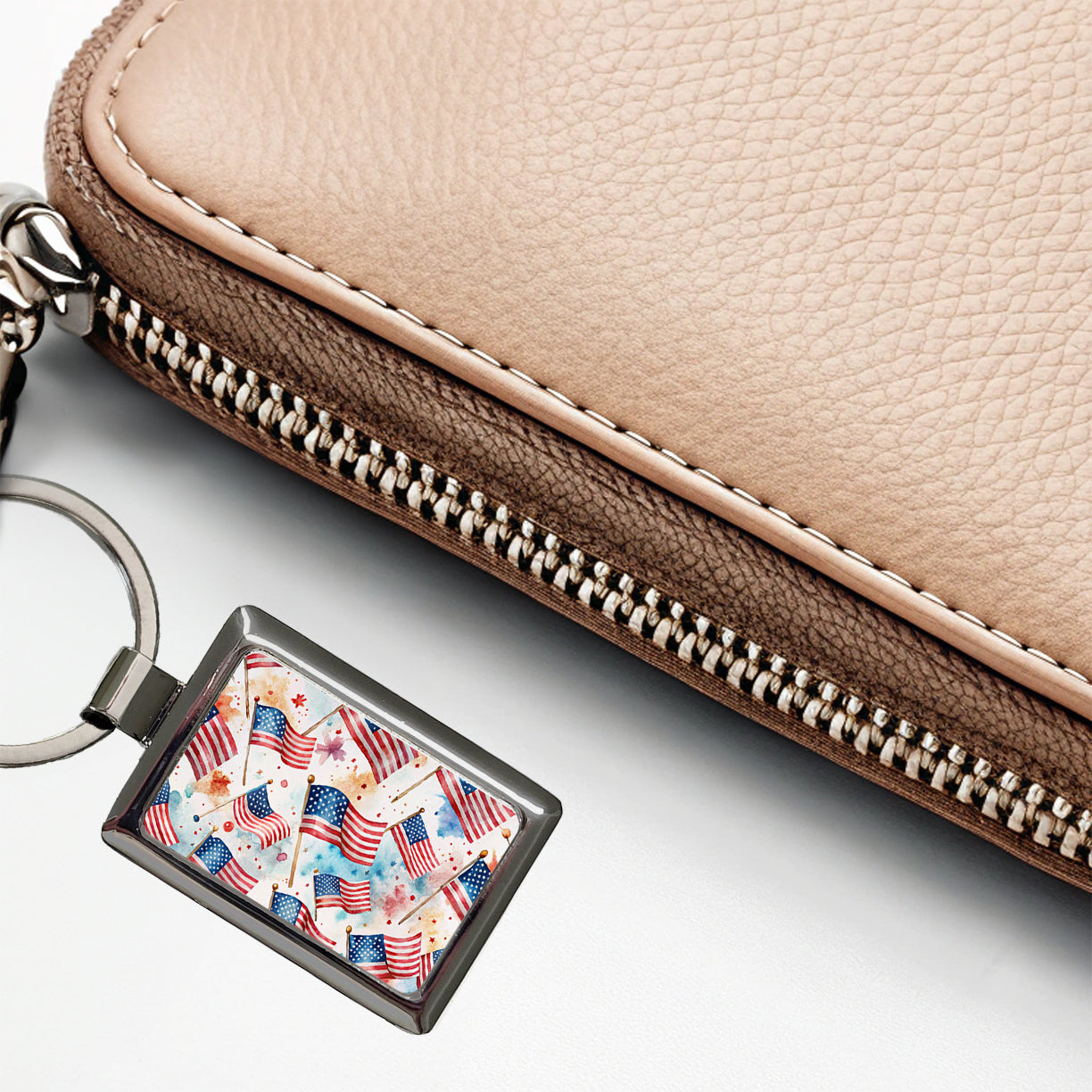 USA American Flags Patriotic Watercolor Rectangle Metal Keychain