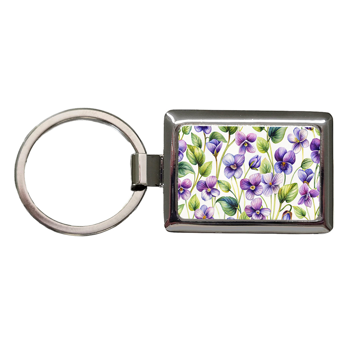Violets Flowers Watercolor Rectangle Metal Keychain