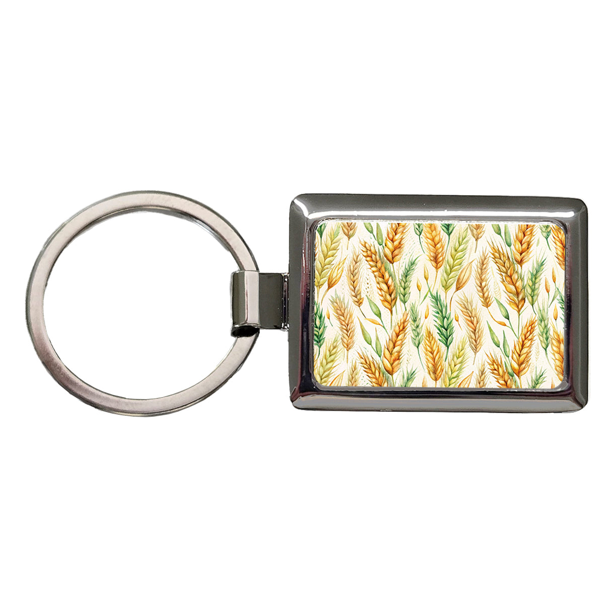 Wheat Watercolor Rectangle Metal Keychain