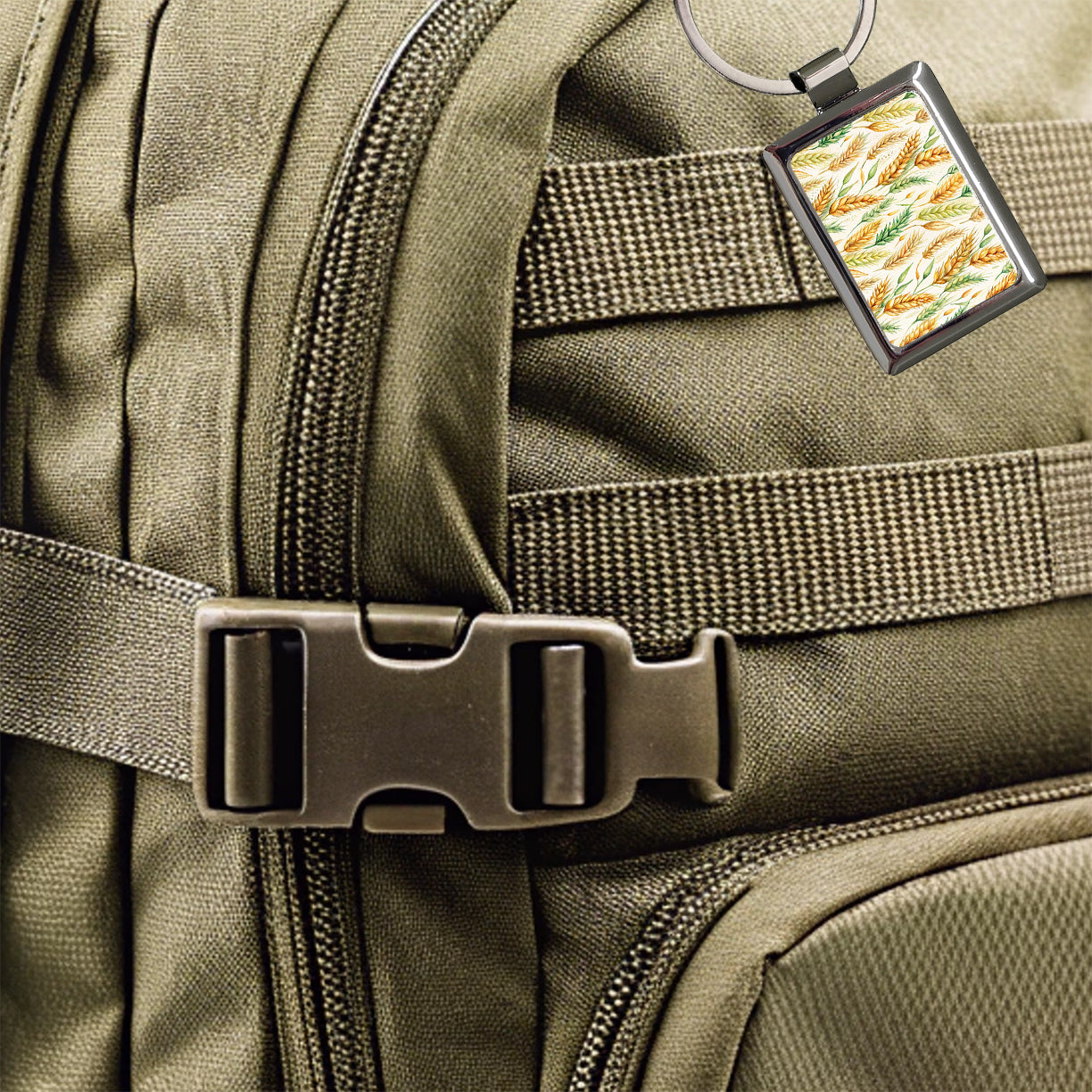 Wheat Watercolor Rectangle Metal Keychain