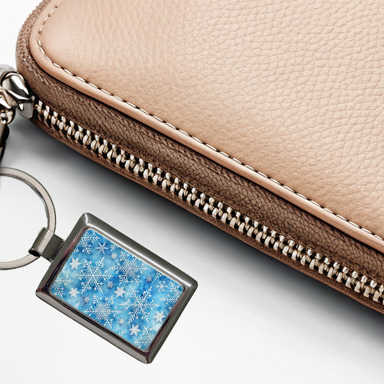 White Snowflakes Beautiful Winter Rectangle Metal Keychain