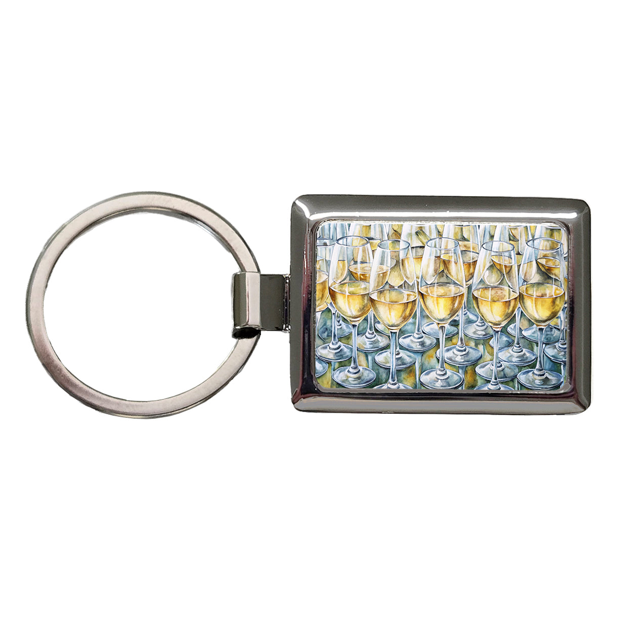 White Wine Glasses Chardonnay Rectangle Metal Keychain