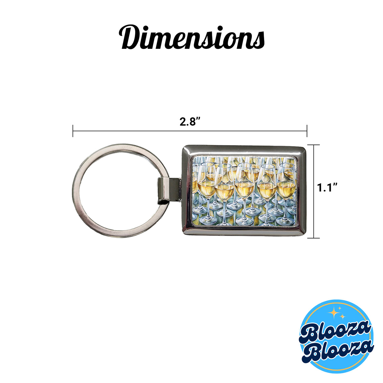 White Wine Glasses Chardonnay Rectangle Metal Keychain