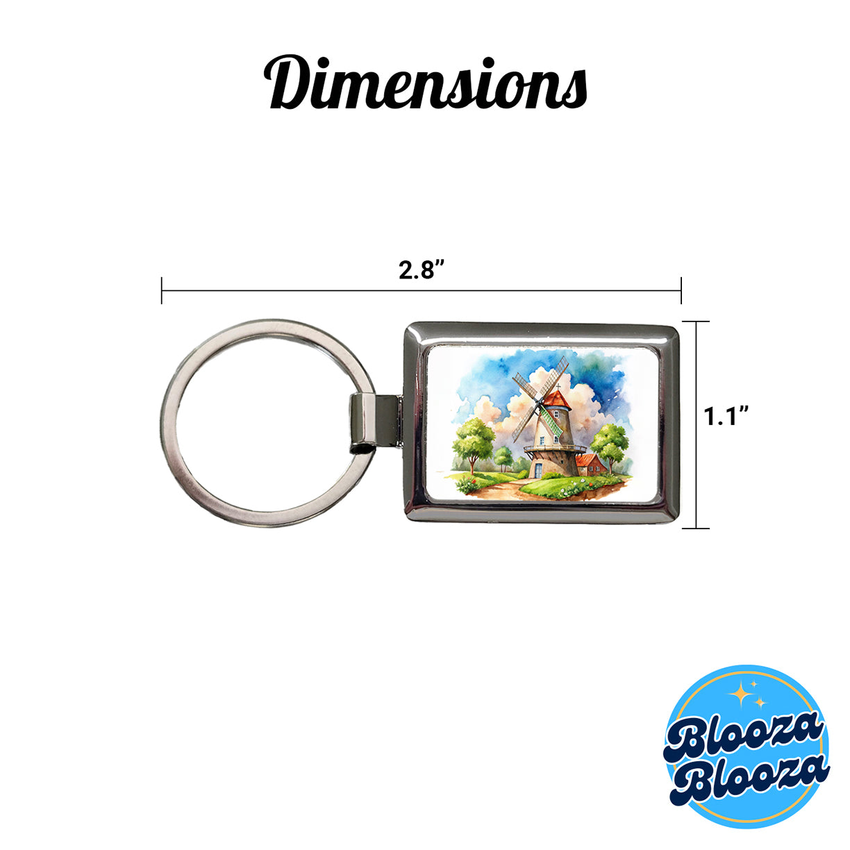 Windmill Beautiful Watercolor Rectangle Metal Keychain
