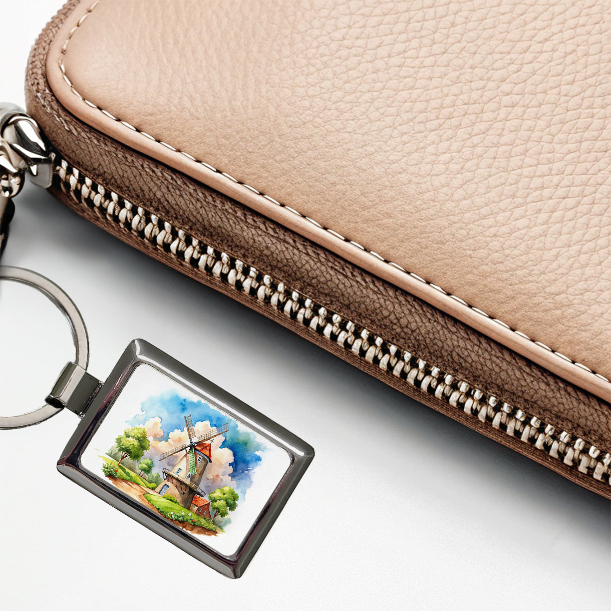 Windmill Beautiful Watercolor Rectangle Metal Keychain