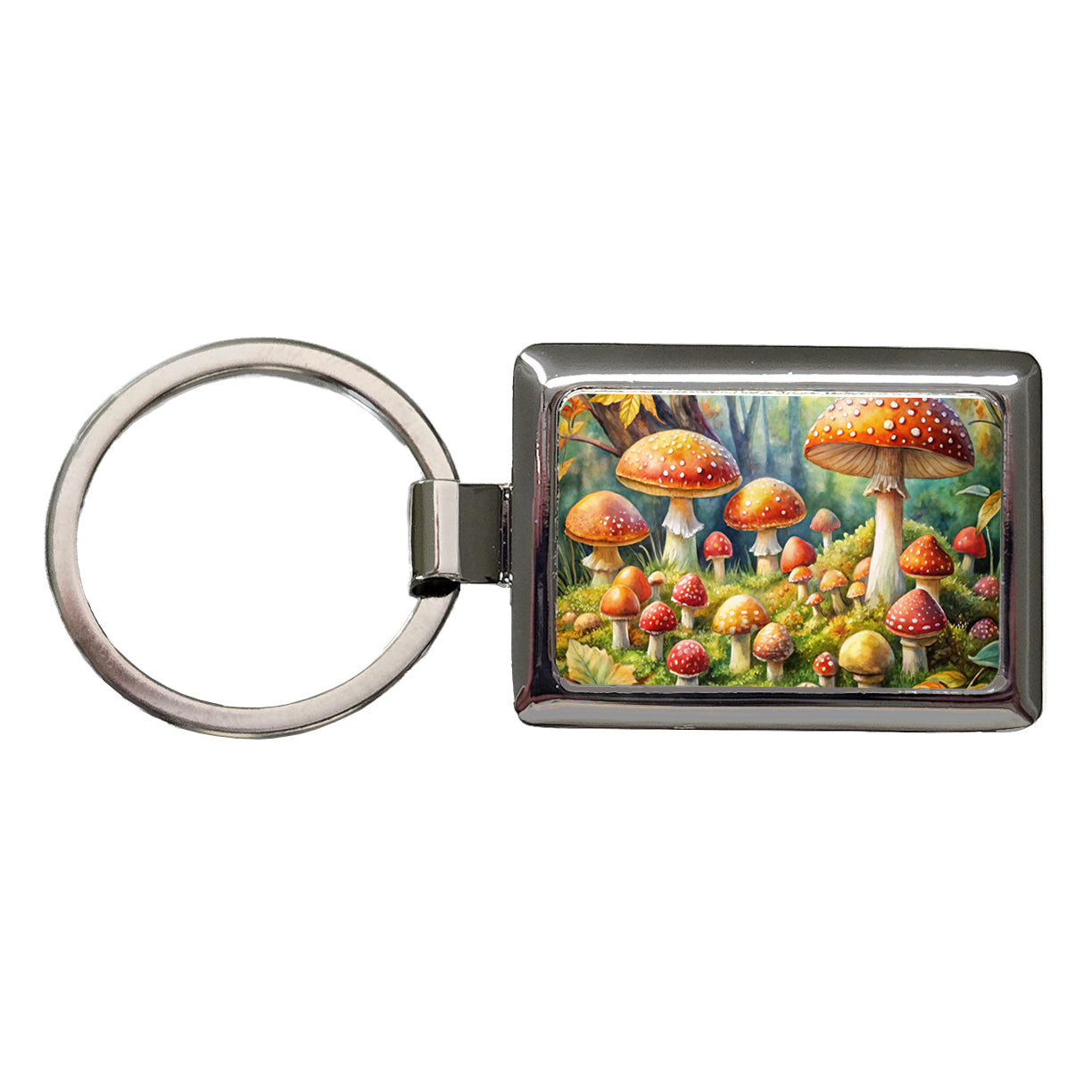 Woodland Mushrooms Watercolor Rectangle Metal Keychain
