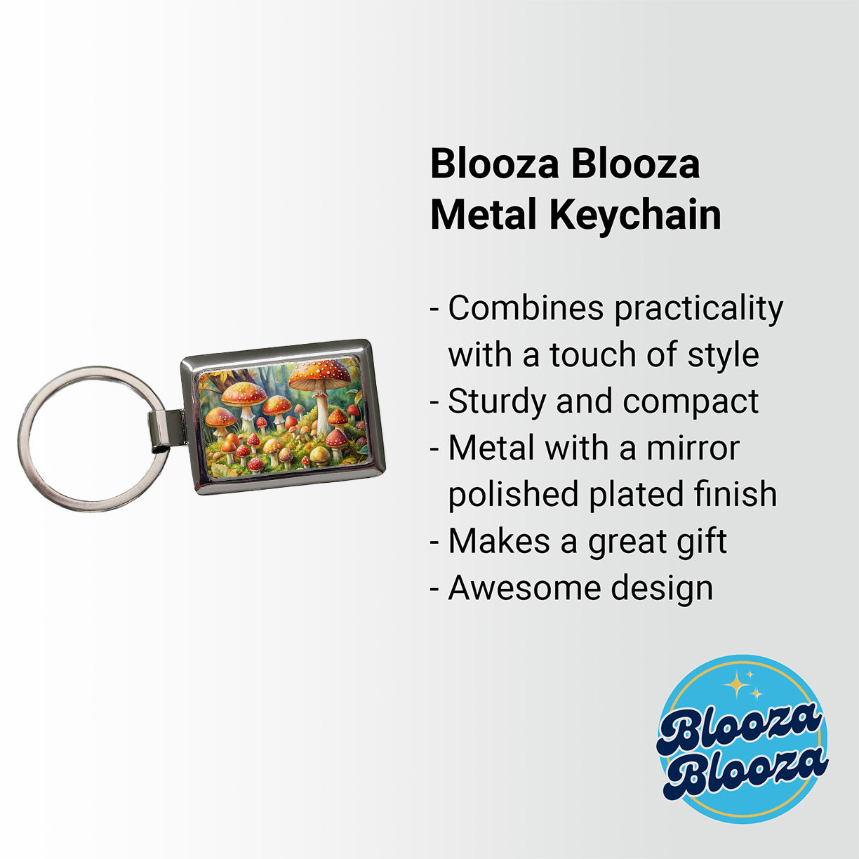 Woodland Mushrooms Watercolor Rectangle Metal Keychain