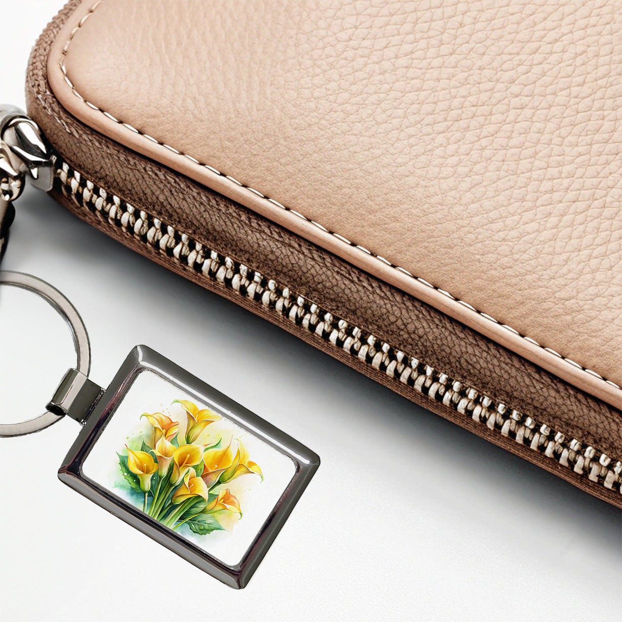 Yellow Calla Lily Flowers Watercolor Rectangle Metal Keychain