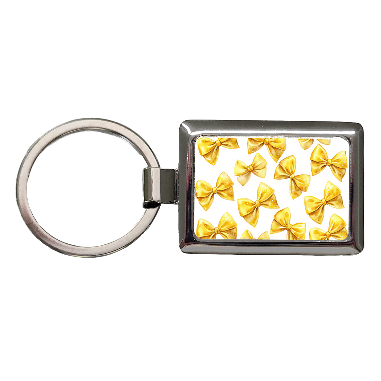 Yellow Coquette Bows Watercolor Rectangle Metal Keychain
