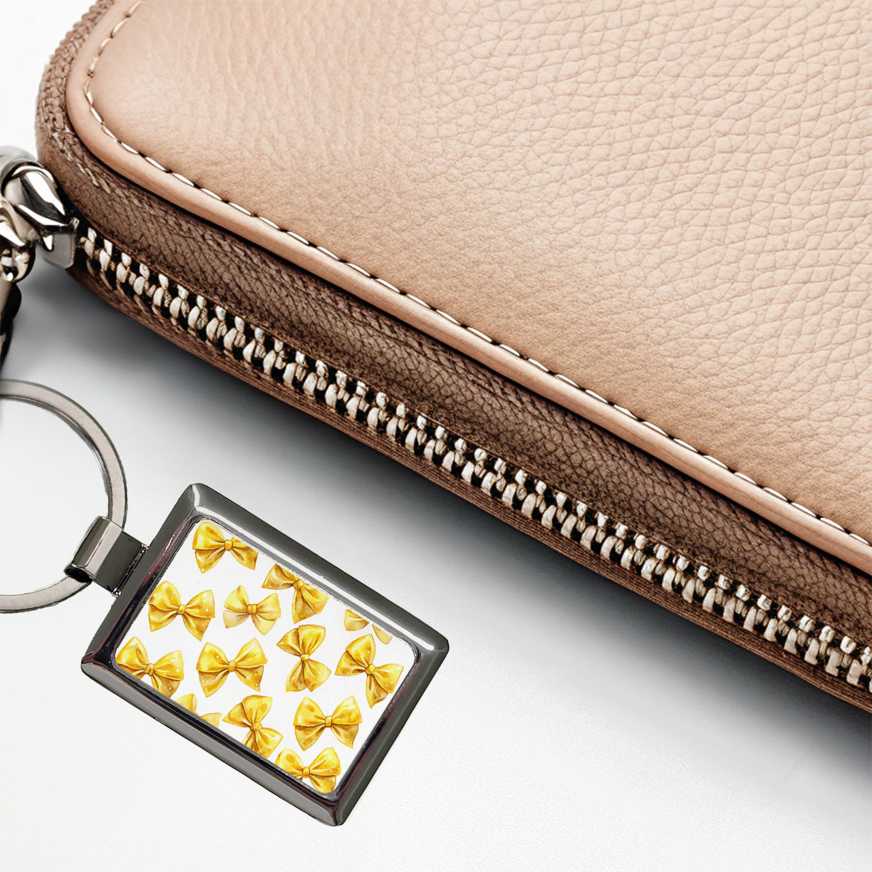 Yellow Coquette Bows Watercolor Rectangle Metal Keychain