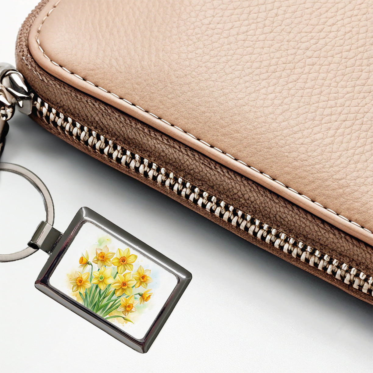 Yellow Daffodils Flowers Watercolor Rectangle Metal Keychain