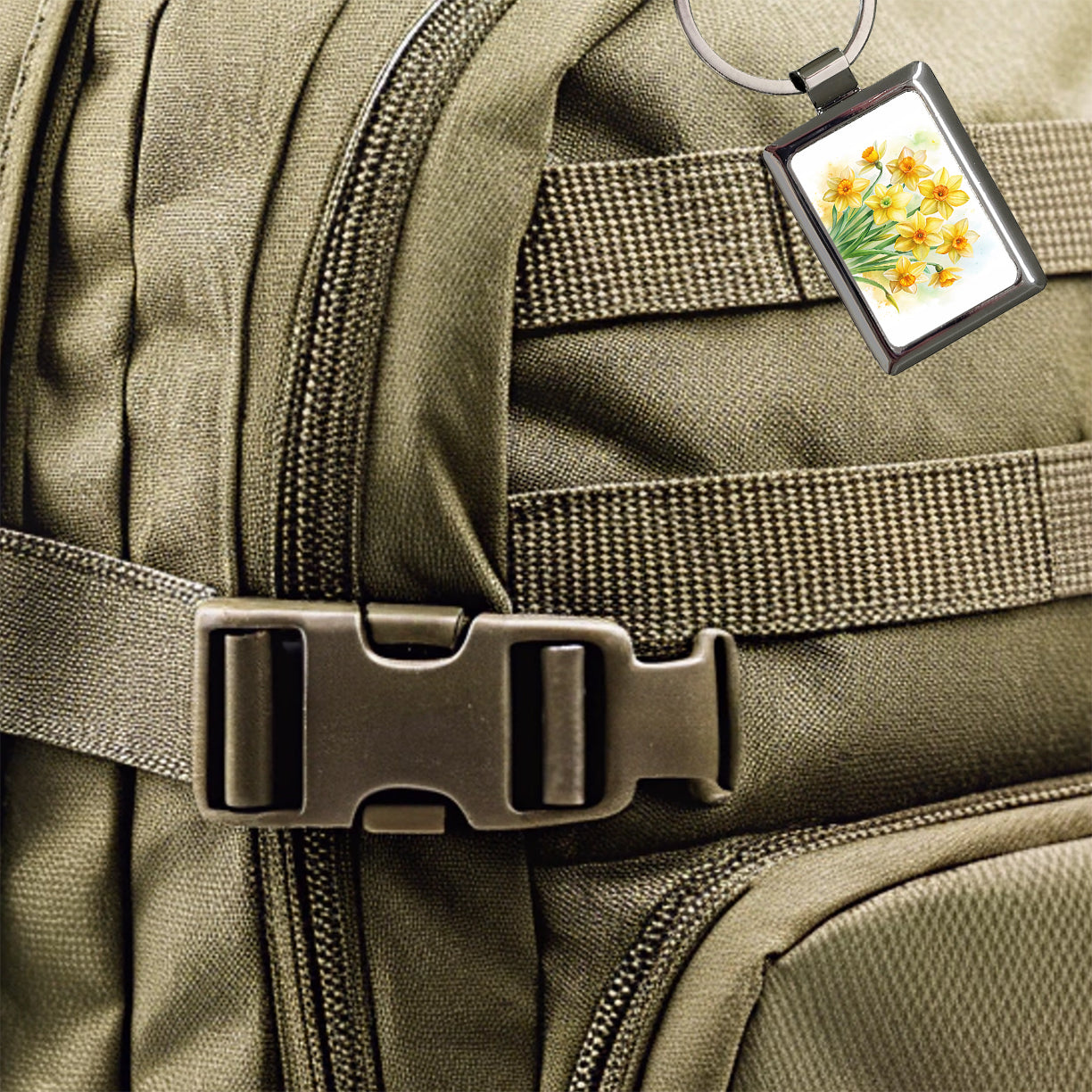 Yellow Daffodils Flowers Watercolor Rectangle Metal Keychain