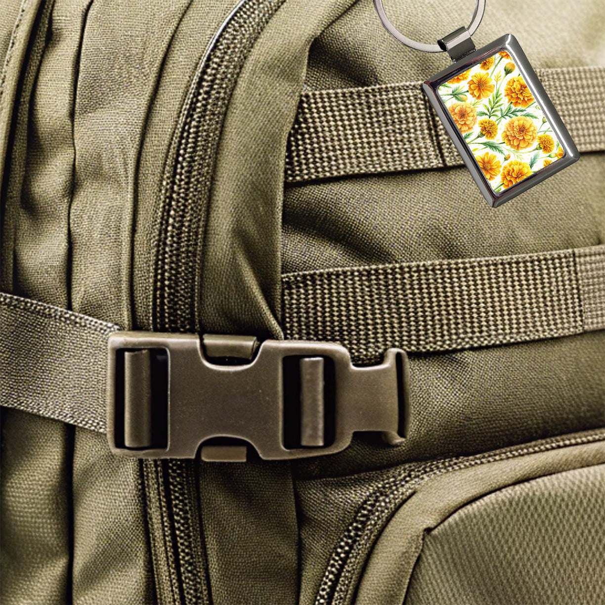Yellow Marigolds Flowers Watercolor Rectangle Metal Keychain