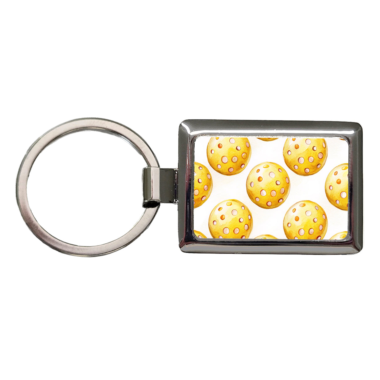Yellow Pickleballs Rectangle Metal Keychain