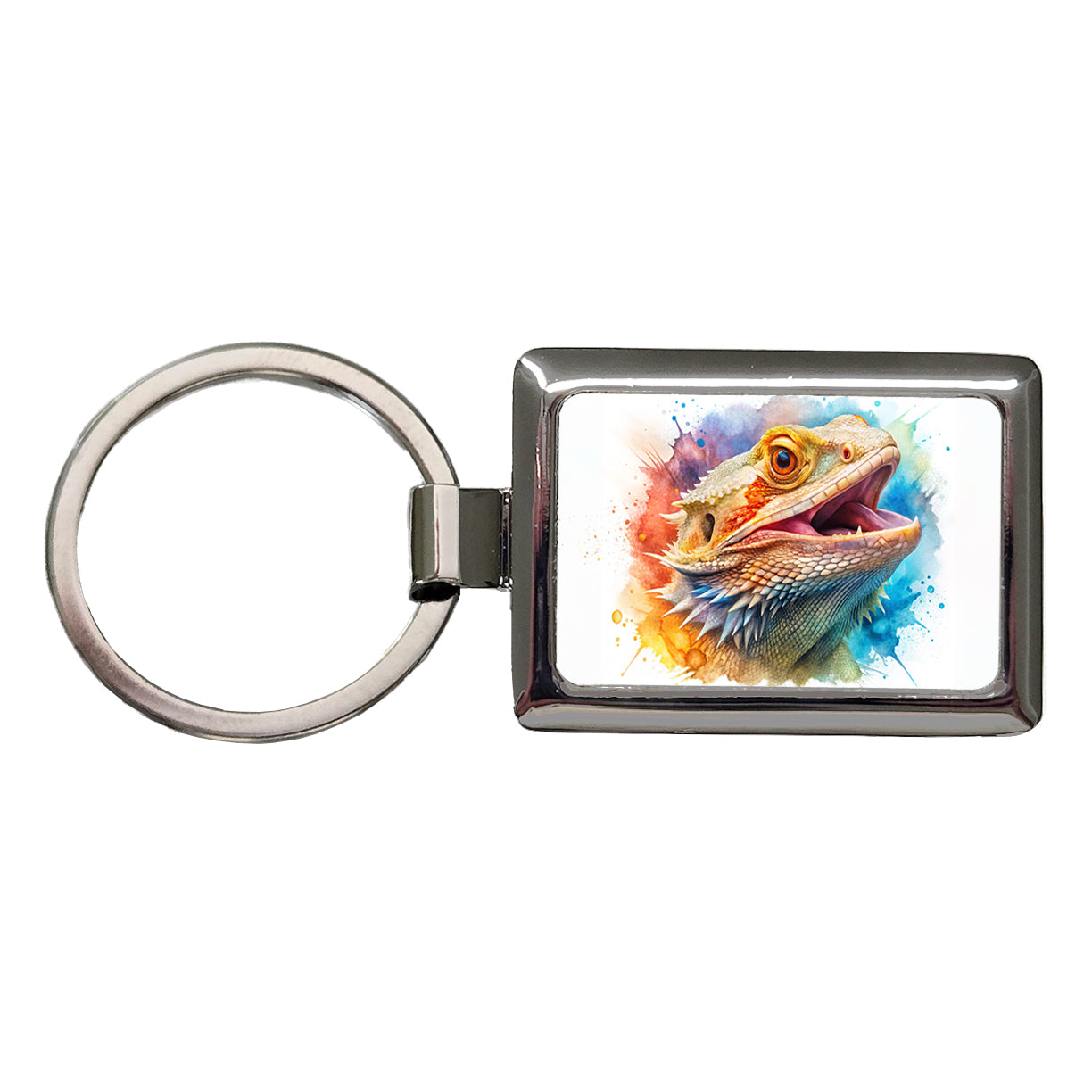 Angry Mad Bearded Dragon Watercolor Rectangle Metal Keychain