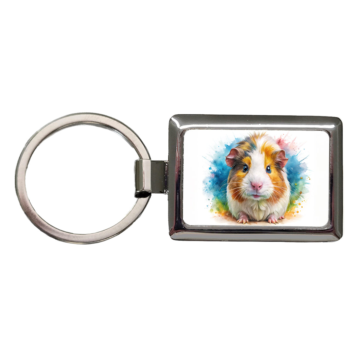 Angry Mad Guinea Pig Watercolor Rectangle Metal Keychain