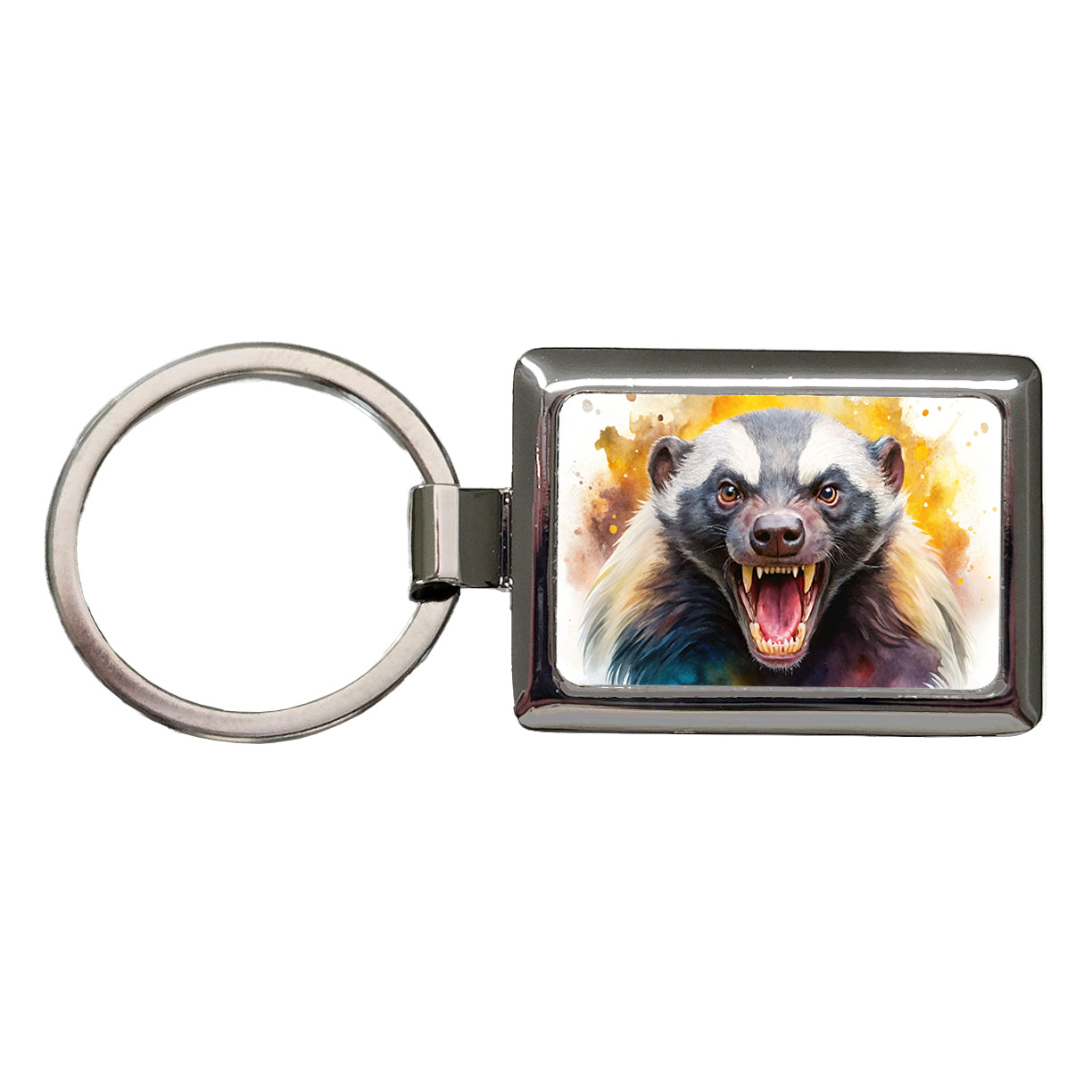 Angry Mad Honey Badger Watercolor Rectangle Metal Keychain