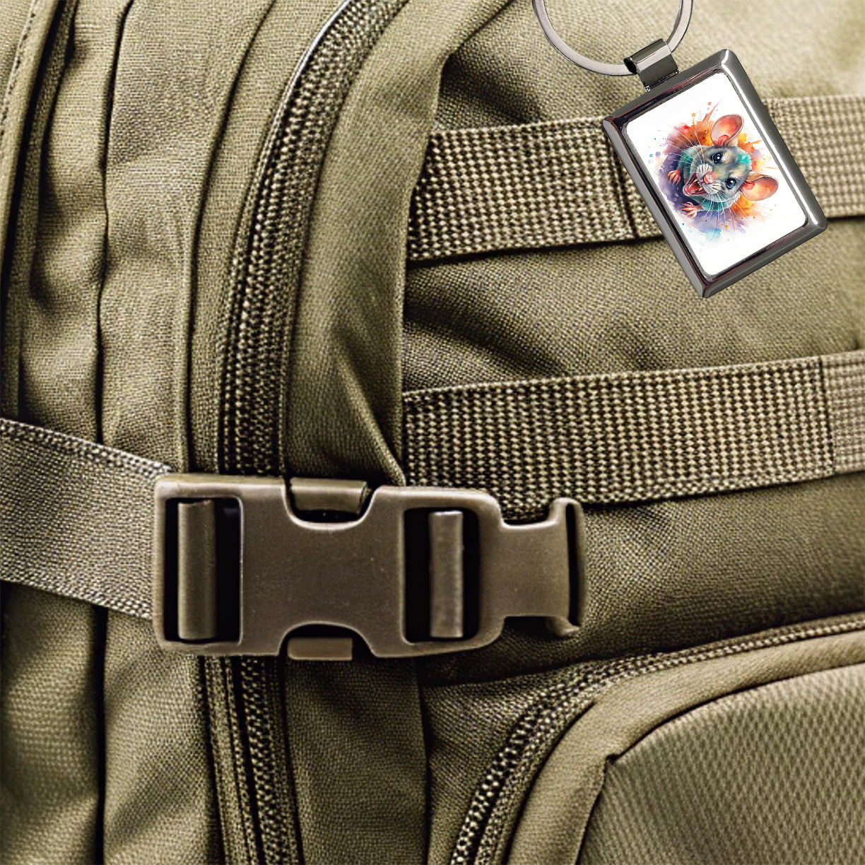 Angry Mad Mouse Watercolor Rectangle Metal Keychain