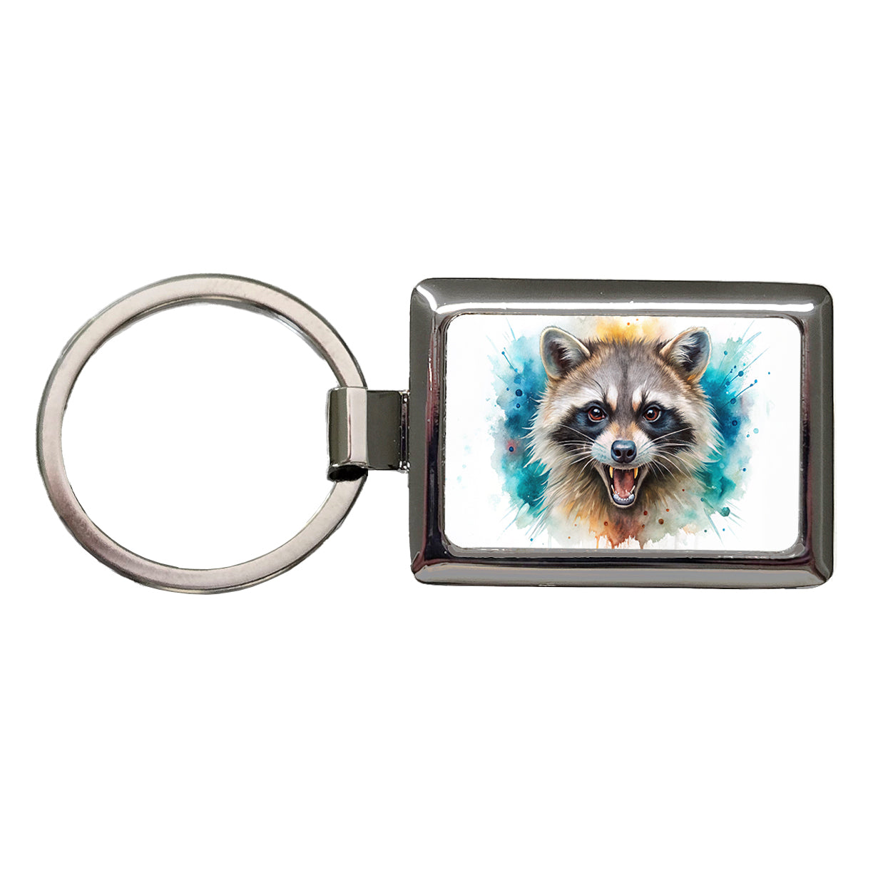 Angry Mad Raccoon Watercolor Rectangle Metal Keychain