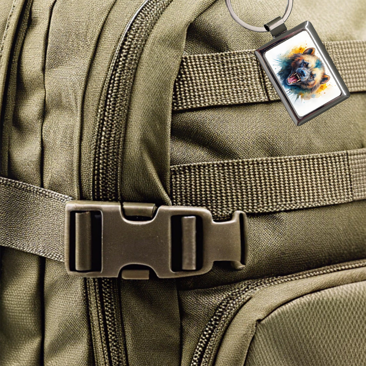 Angry Mad Wolverine Watercolor Rectangle Metal Keychain