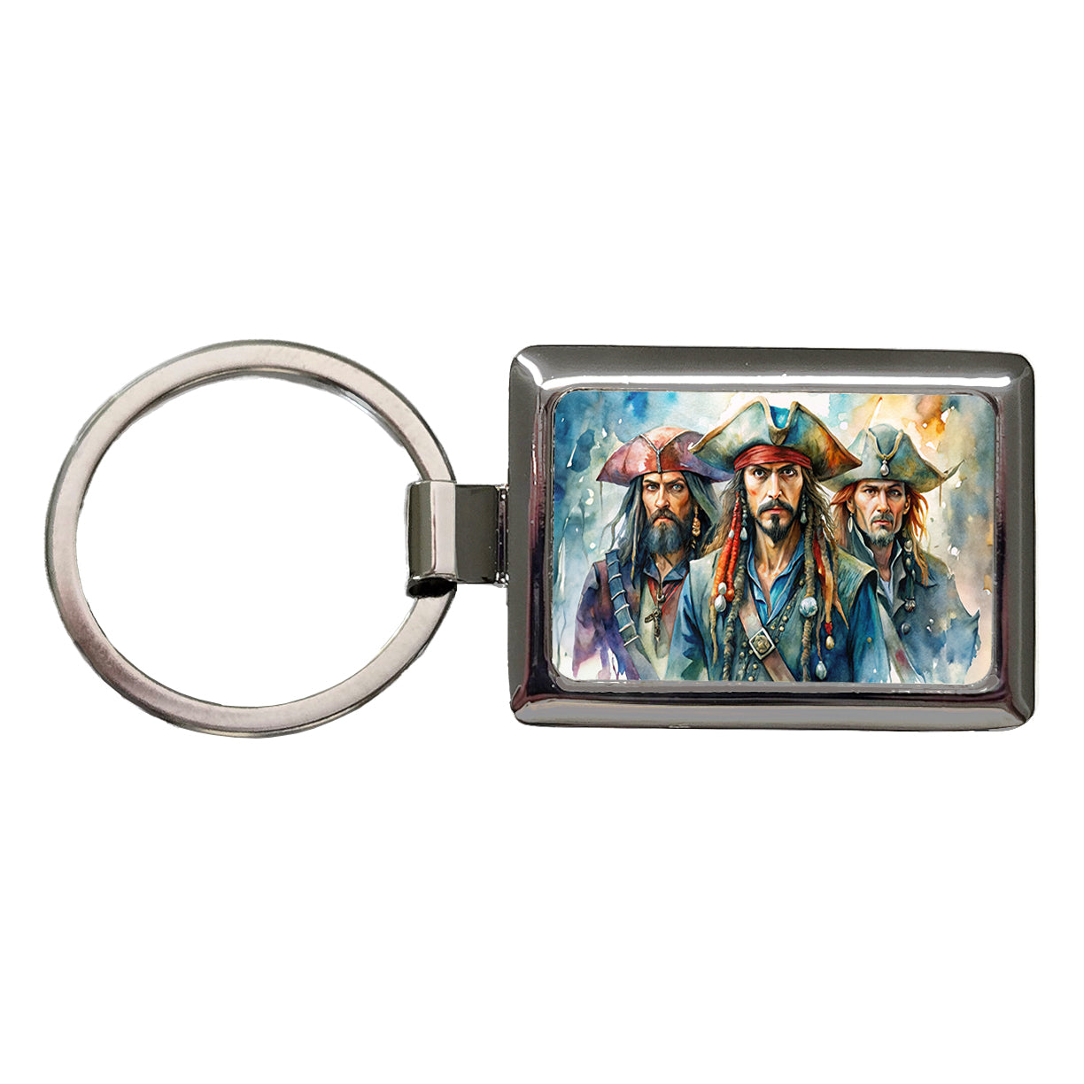 Angry Swashbuckling Pirates Watercolor Rectangle Metal Keychain