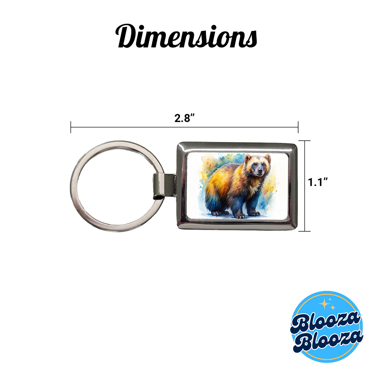 Animal Mad Wolverine Watercolor Rectangle Metal Keychain