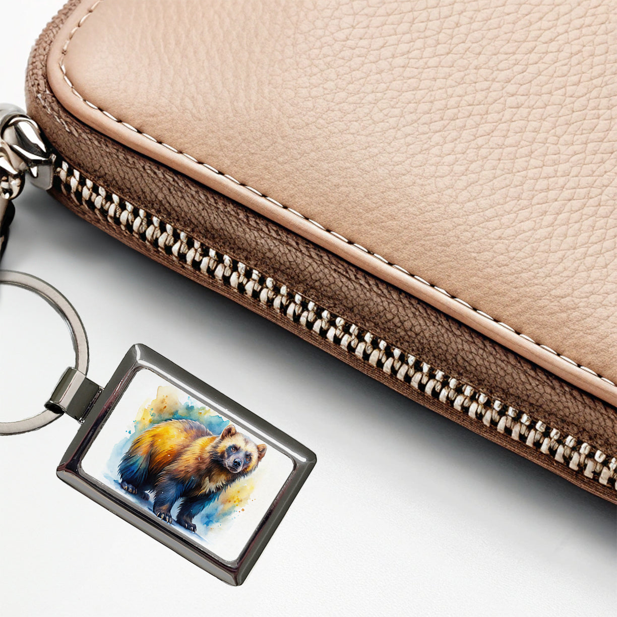 Animal Mad Wolverine Watercolor Rectangle Metal Keychain
