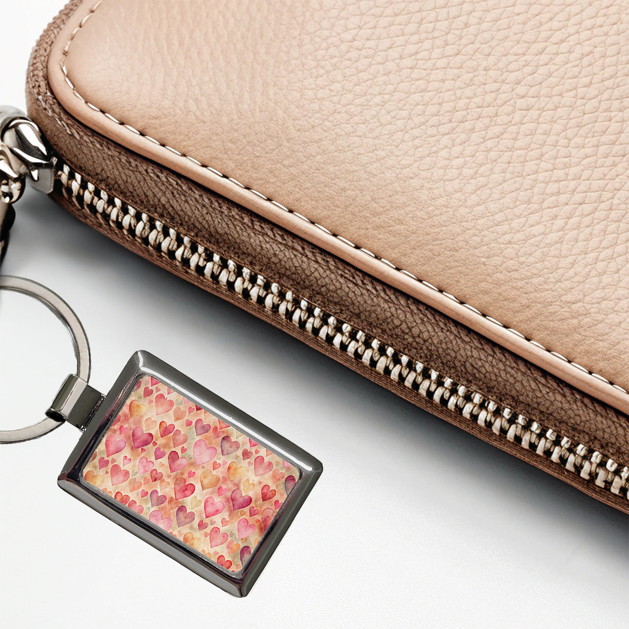 Antique Valentine's Day Hearts Pattern Rectangle Metal Keychain
