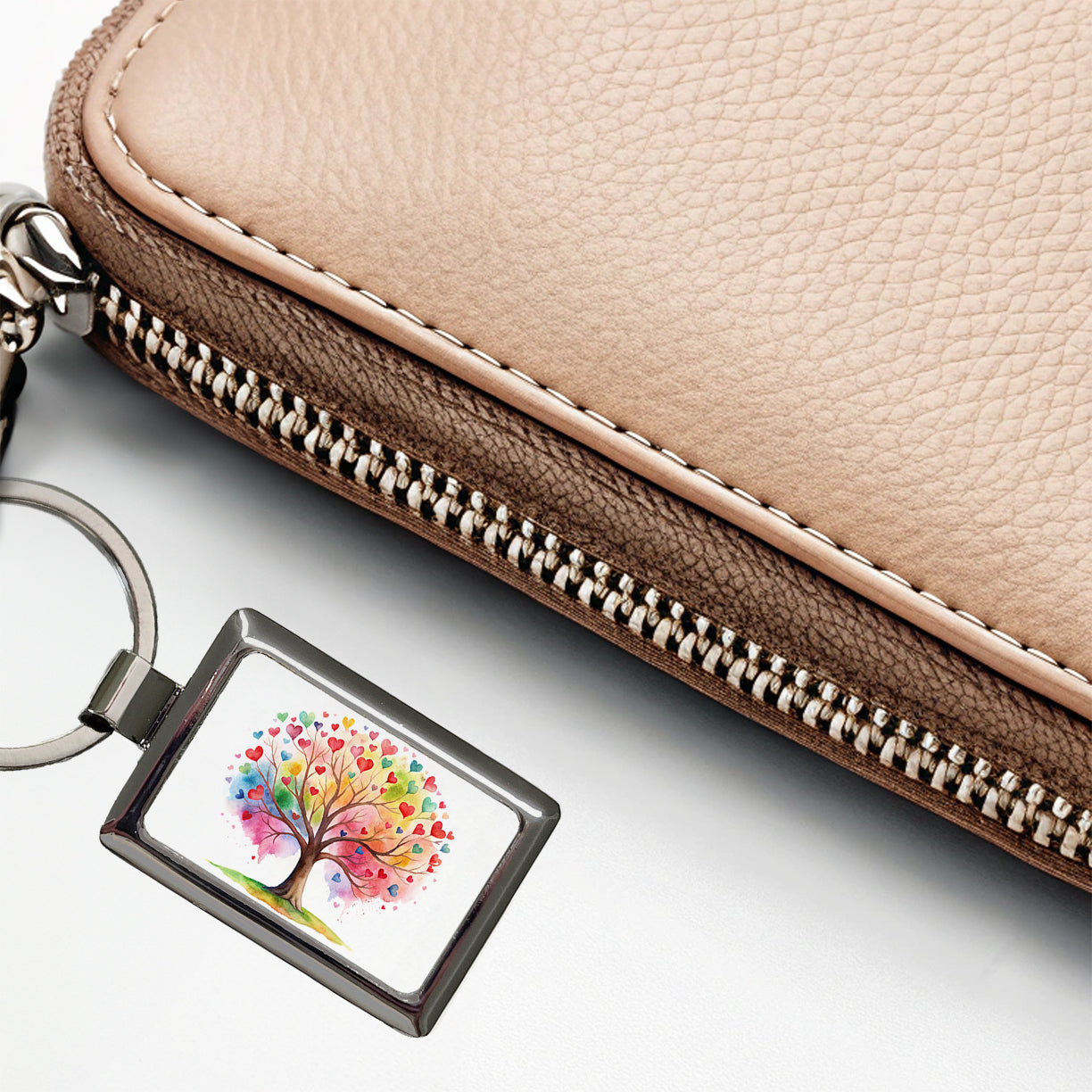Autism Awareness Acceptance Tree With Hearts Watercolor Rectangle Metal Keychain