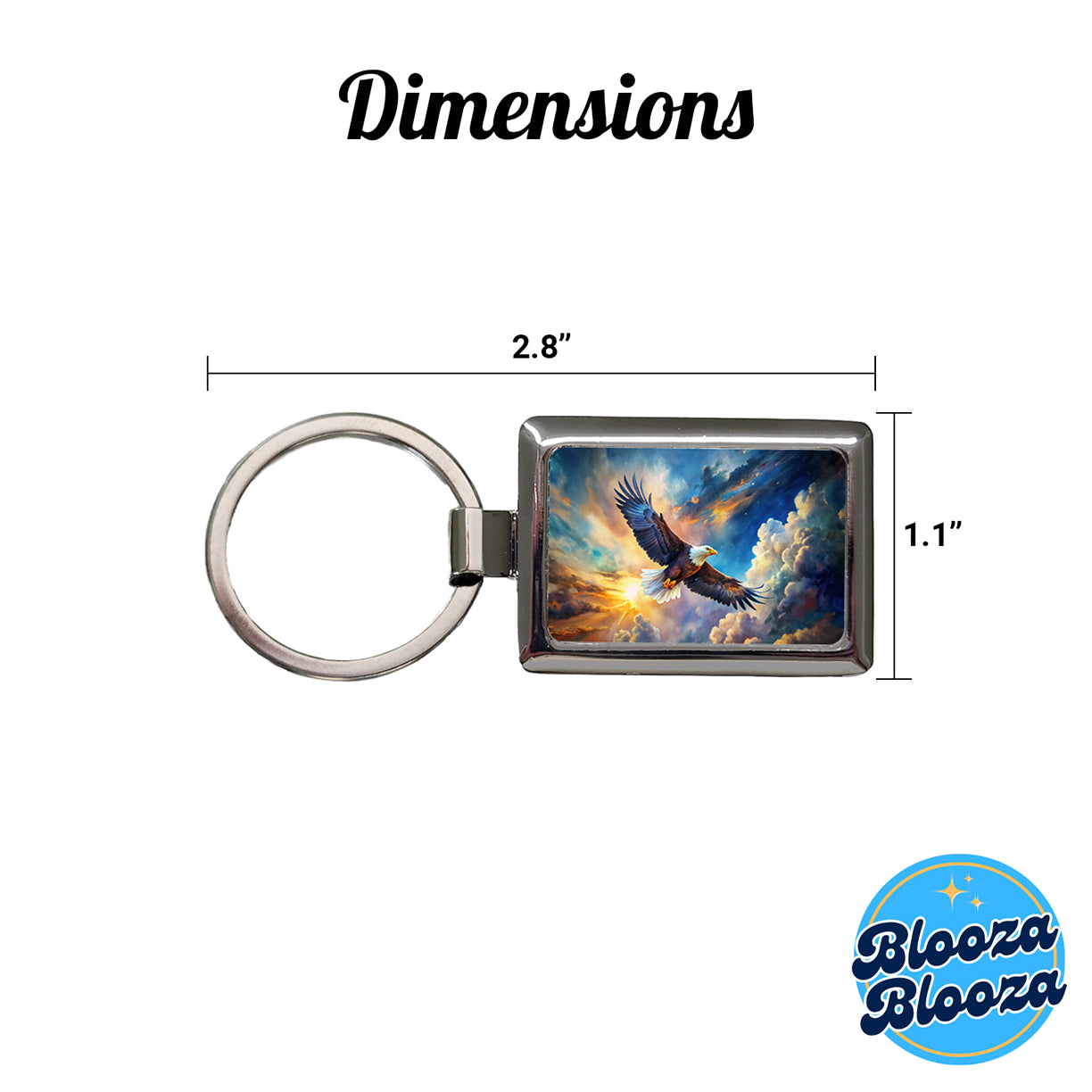 Bald Eagle Flying In Sky Clouds Watercolor Rectangle Metal Keychain