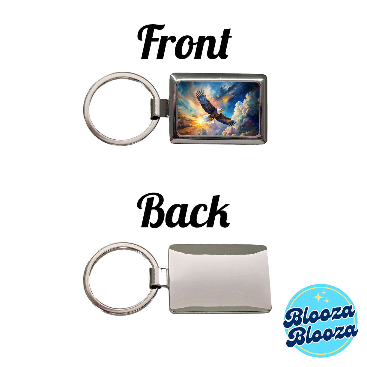 Bald Eagle Flying In Sky Clouds Watercolor Rectangle Metal Keychain