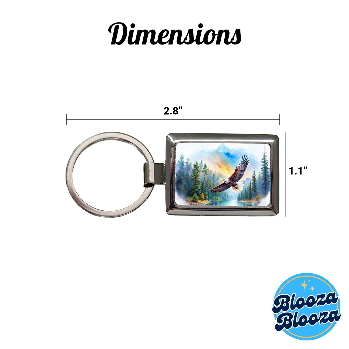 Bald Eagle Flying With Forest Lake Watercolor Rectangle Metal Keychain