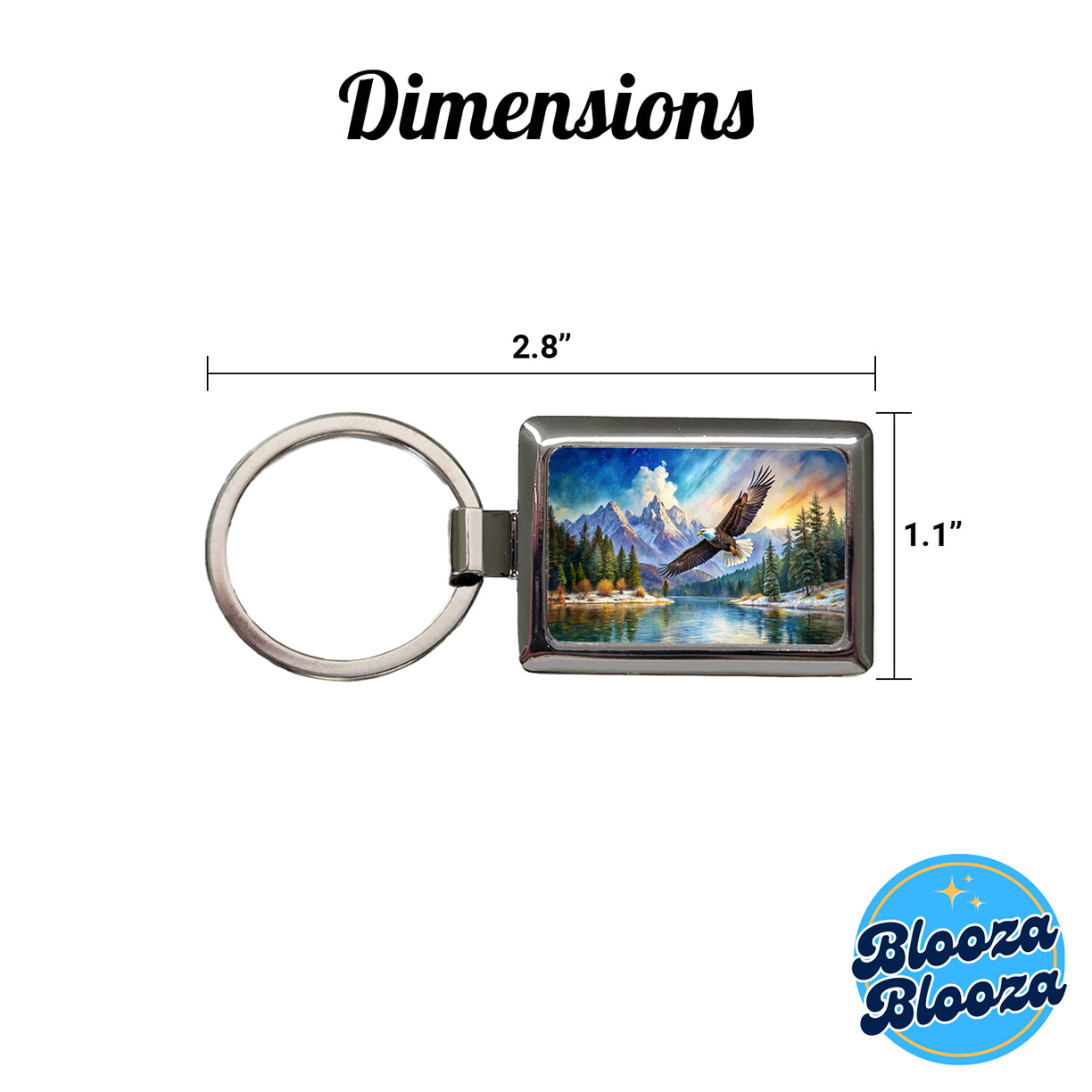 Bald Eagle Flying With Mountains Lake Watercolor Rectangle Metal Keychain