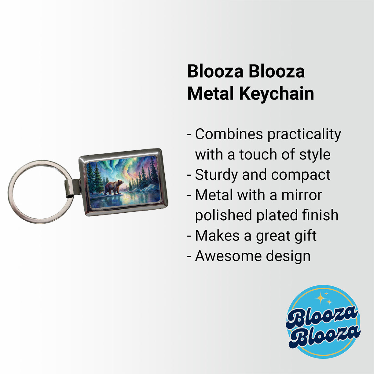 Bear And Northern Lights Watercolor Rectangle Metal Keychain