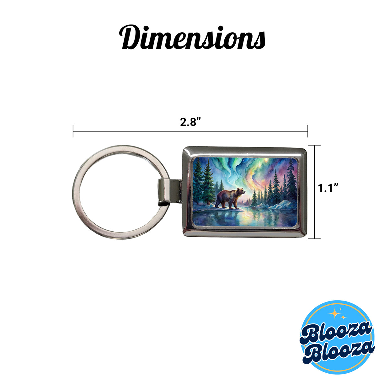 Bear And Northern Lights Watercolor Rectangle Metal Keychain