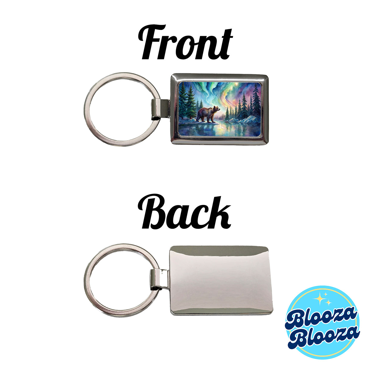 Bear And Northern Lights Watercolor Rectangle Metal Keychain
