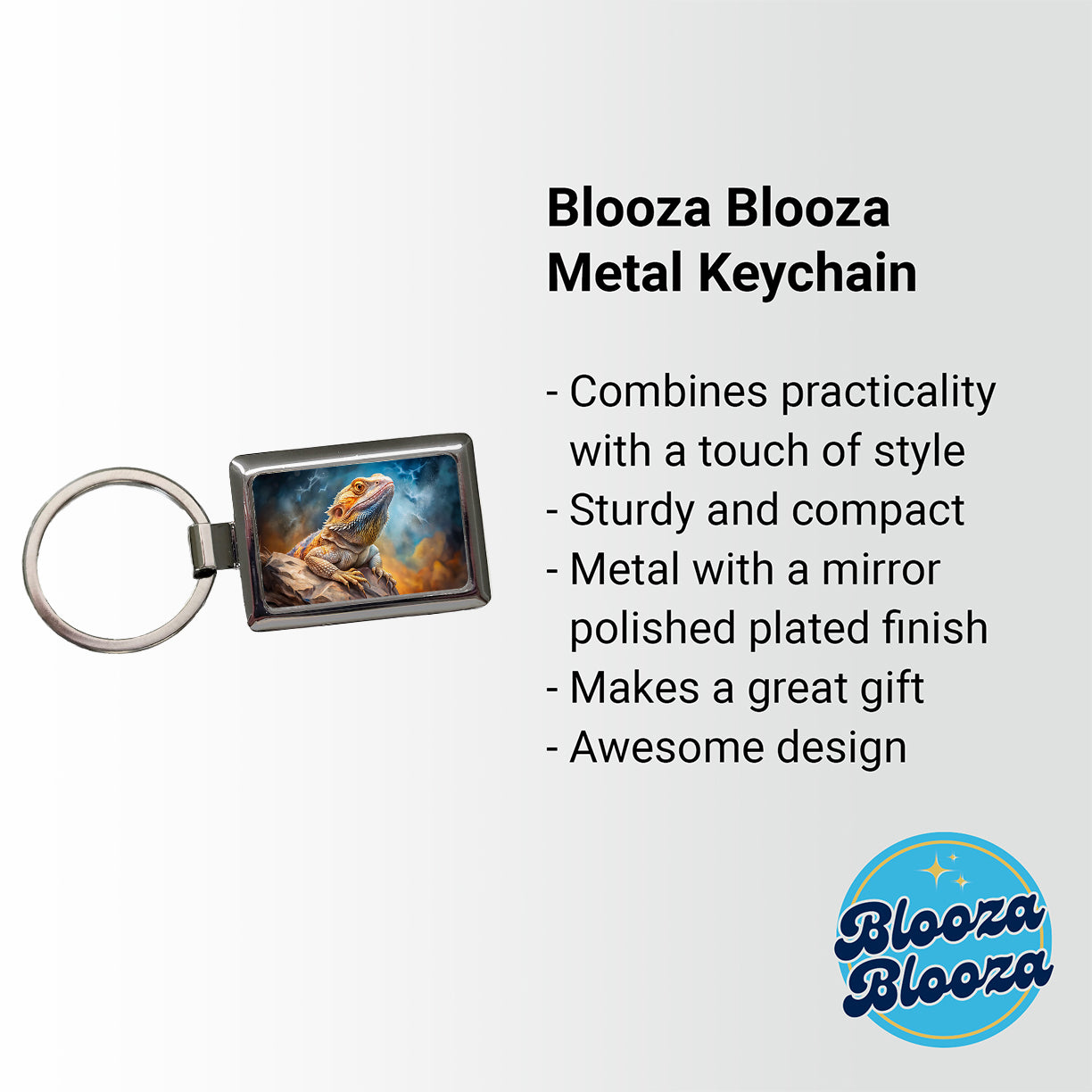 Bearded Dragon Lizard On Rock Stormy Scene Reptile Watercolor Rectangle Metal Keychain