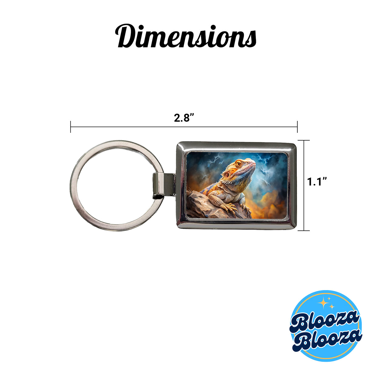 Bearded Dragon Lizard On Rock Stormy Scene Reptile Watercolor Rectangle Metal Keychain