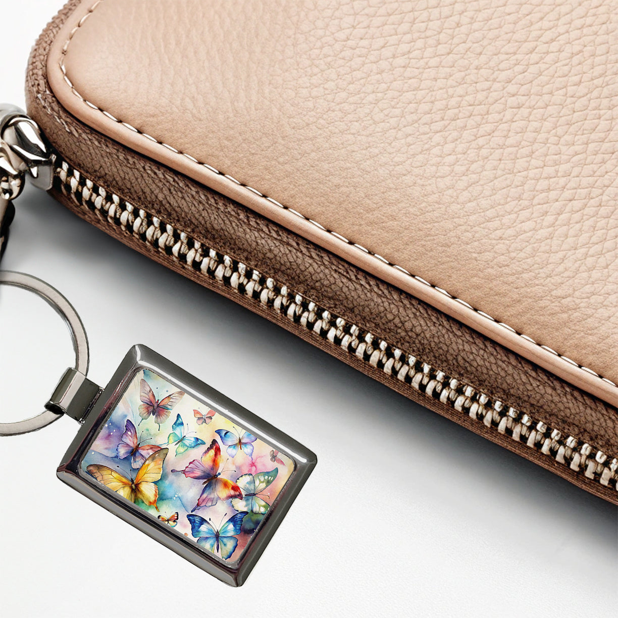 Beautiful Watercolor Colorful Butterflies Rectangle Metal Keychain