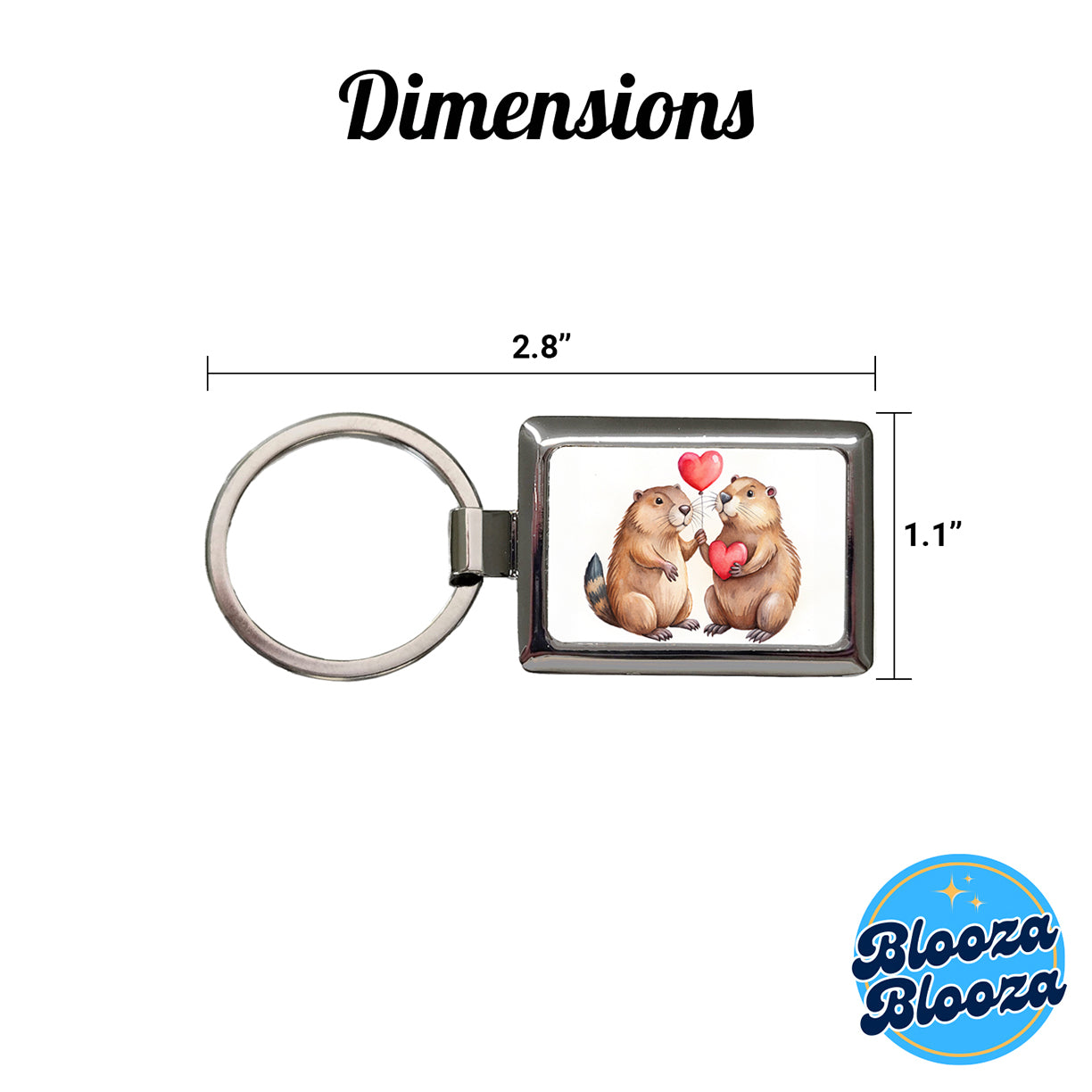 Beavers In Love With Hearts Valentine's Day Rectangle Metal Keychain