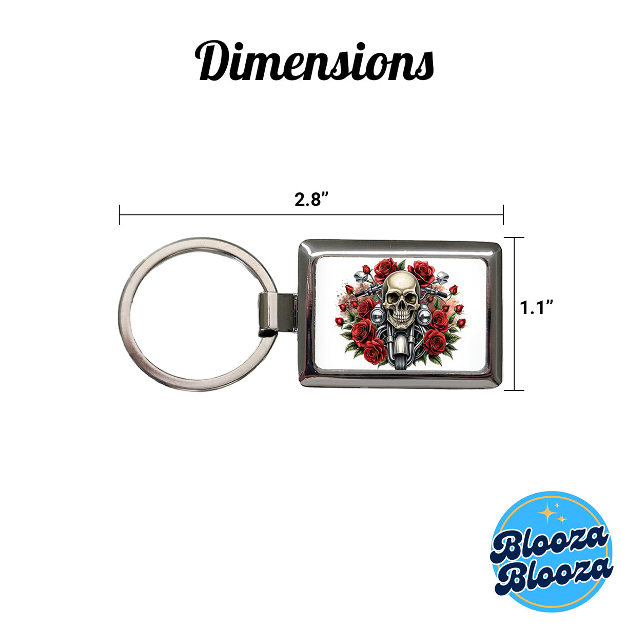 Biker Style Skulls And Roses Motorcycle Rectangle Metal Keychain