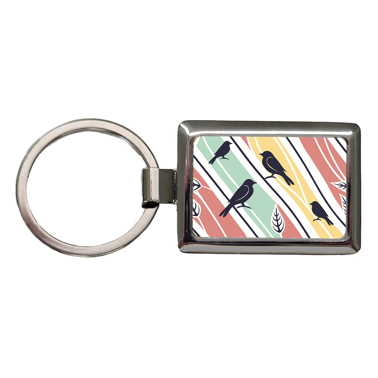 Birds And Trees Abstract Rectangle Metal Keychain