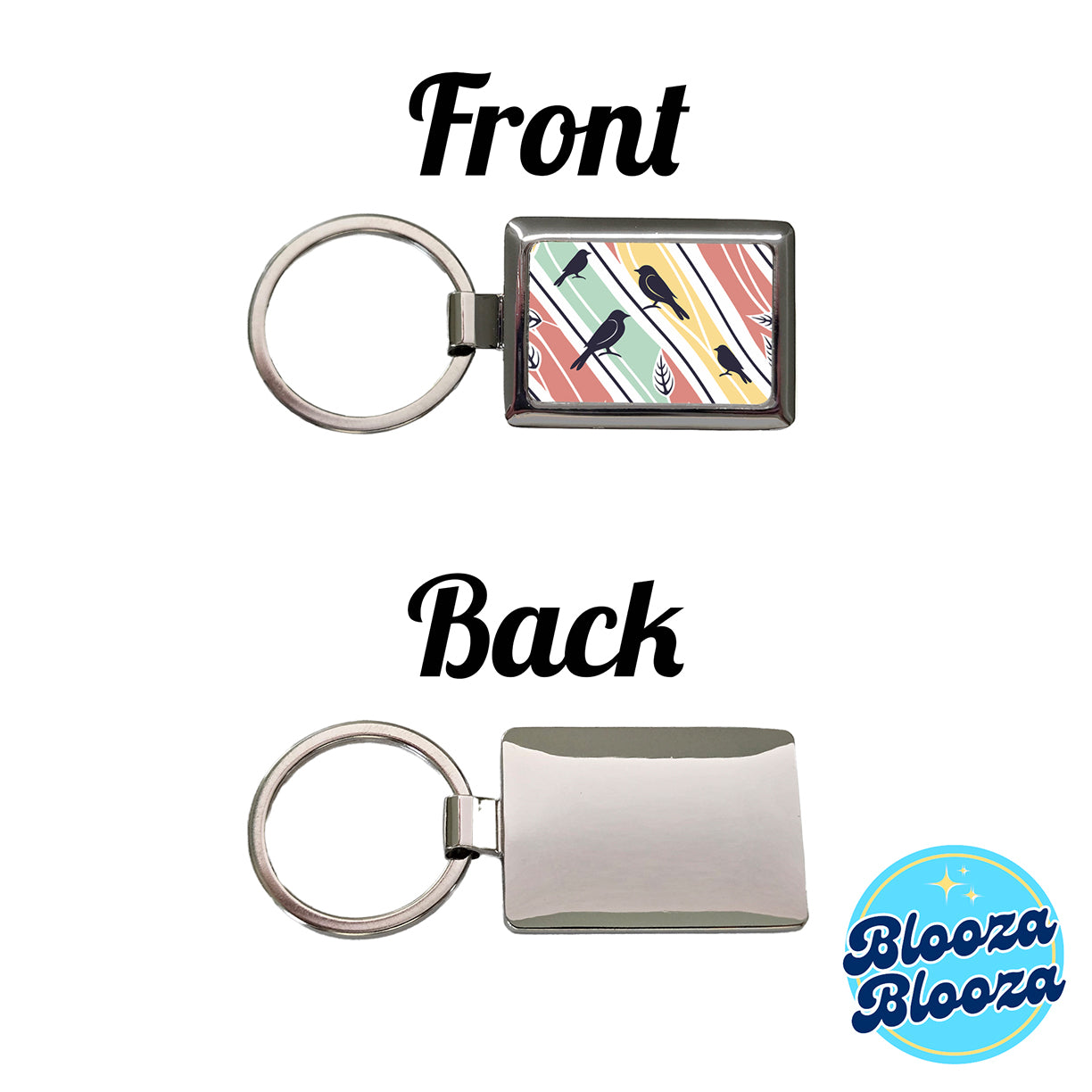 Birds And Trees Abstract Rectangle Metal Keychain