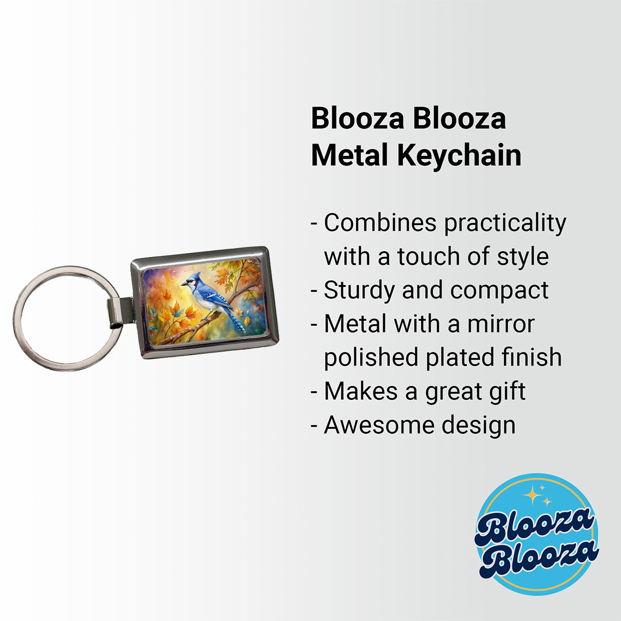 Blue Jay In Tree Watercolor Rectangle Metal Keychain