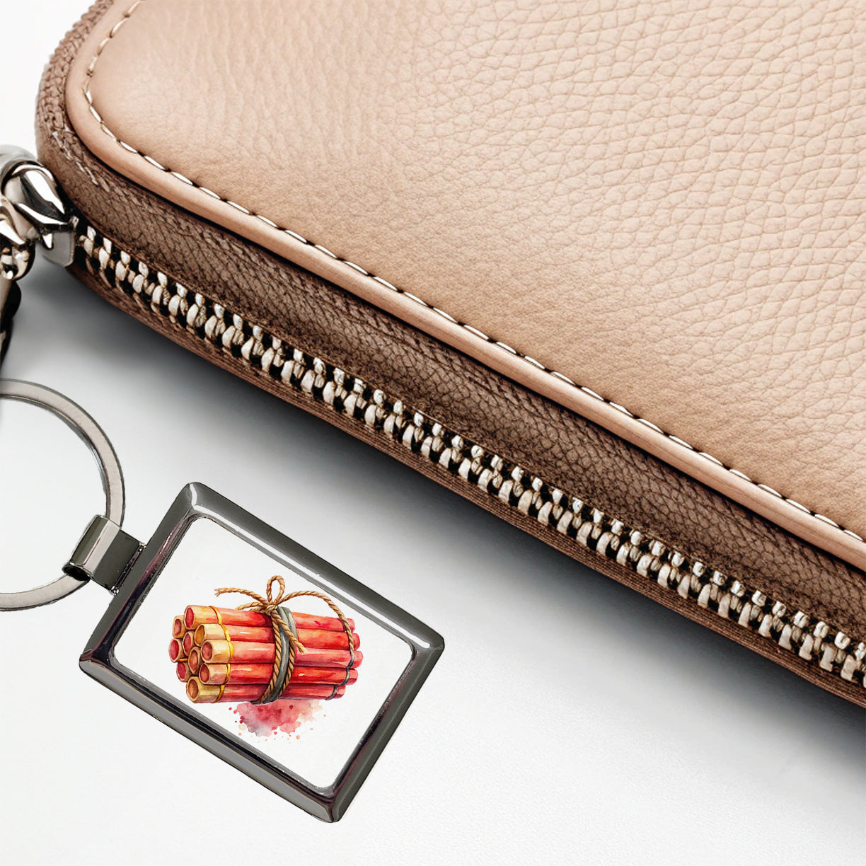 Bundle Of Sticks Of Dynamite Watercolor Rectangle Metal Keychain