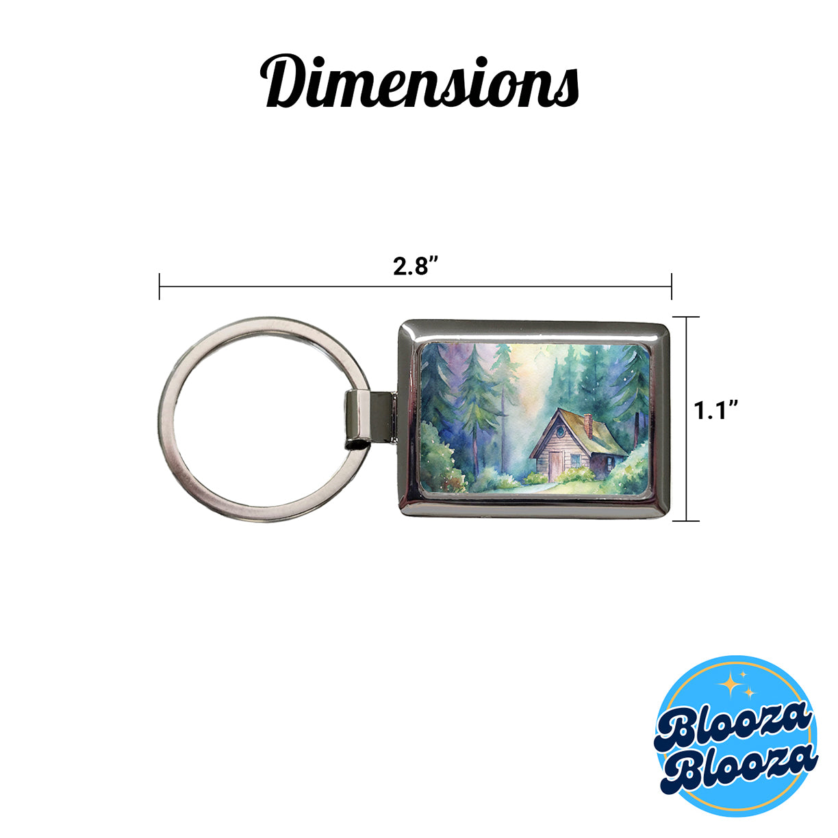 Cabin In The Forest Woods Watercolor Rectangle Metal Keychain