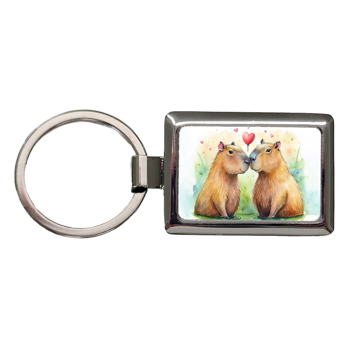 Capybaras In Love Valentine's Day Rectangle Metal Keychain