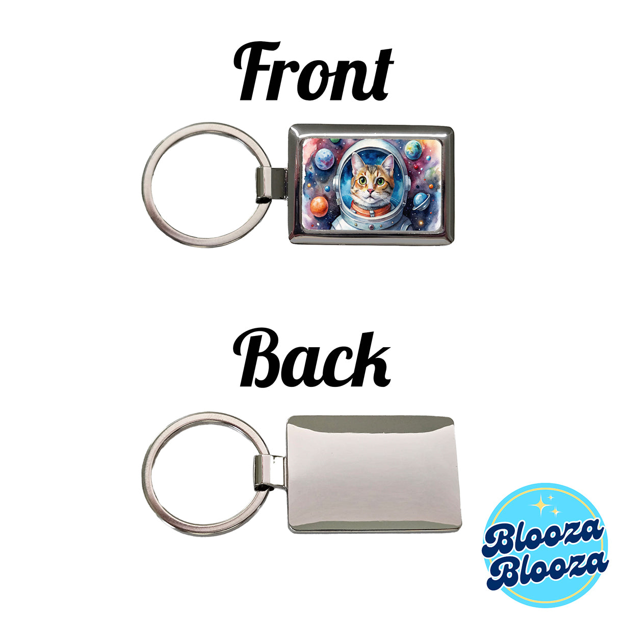 Cat In Space Funny Tabby Watercolor Rectangle Metal Keychain