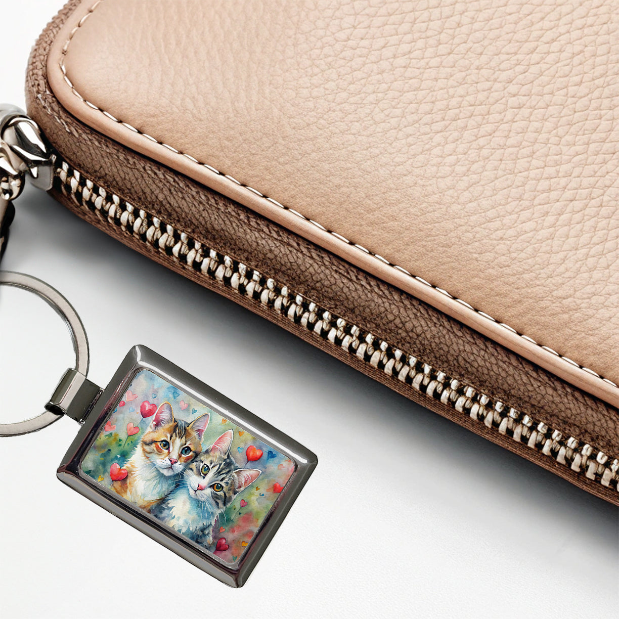 Cats In Love Valentine's Day Rectangle Metal Keychain